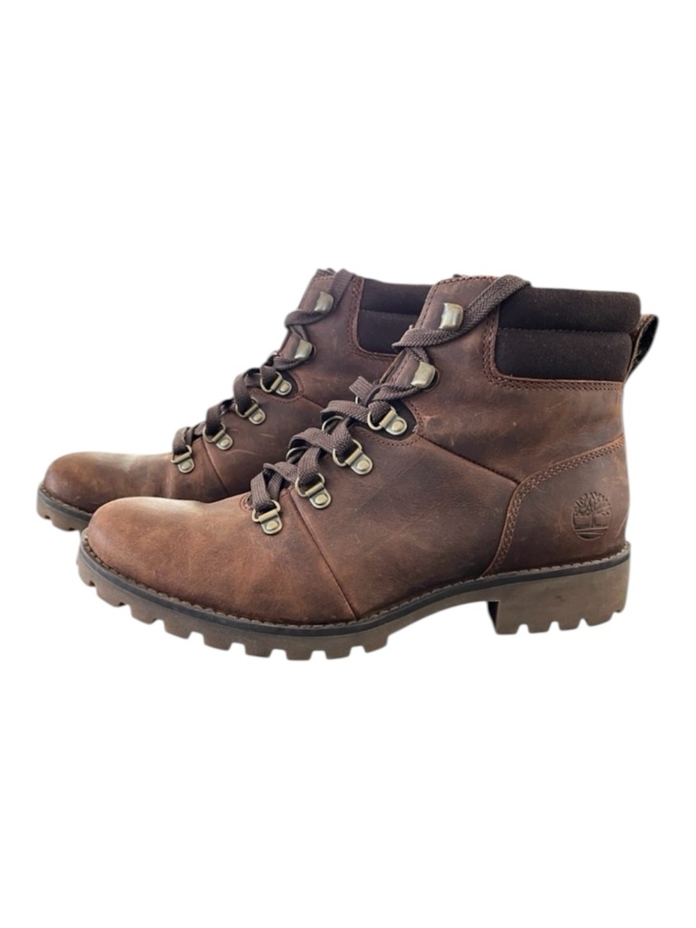 Timberland Ellendale Brown Leather Mid Hiker Boots Lug Sole Womens 6.5